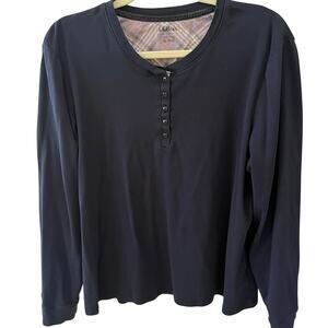LL Bean Women's Navy Blue 1/4 Button Henley Long Sleeve Shirt Size XL